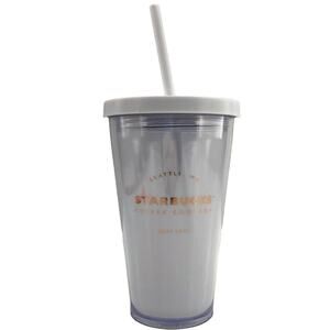 Starbucks Seattle WA Washington White Ombré 16oz Cold Cup Tumbler w/ Lid & Straw